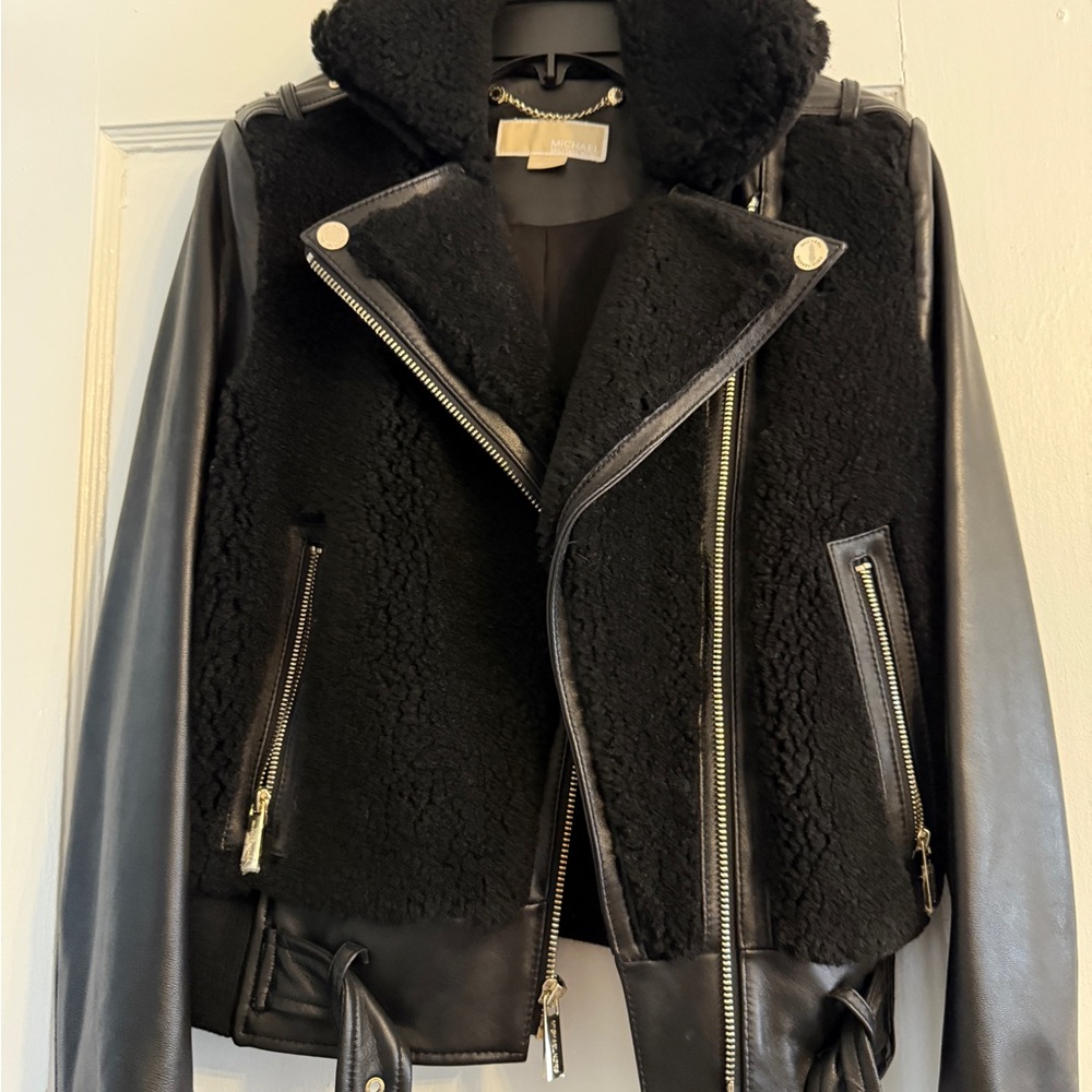 Michael Kors Black Leather Shearling Jacket